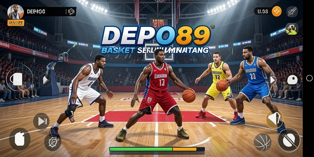 Antarmuka utama DEPO89 yang menampilkan aksi basket yang seru.