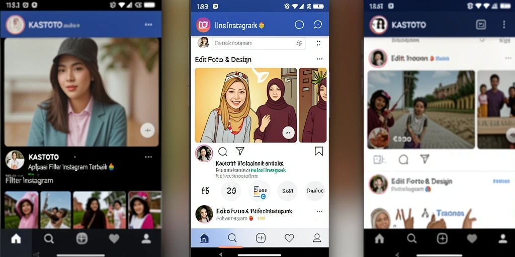 Antarmuka aplikasi KASTOTO dengan berbagai pilihan filter Instagram yang menawan.