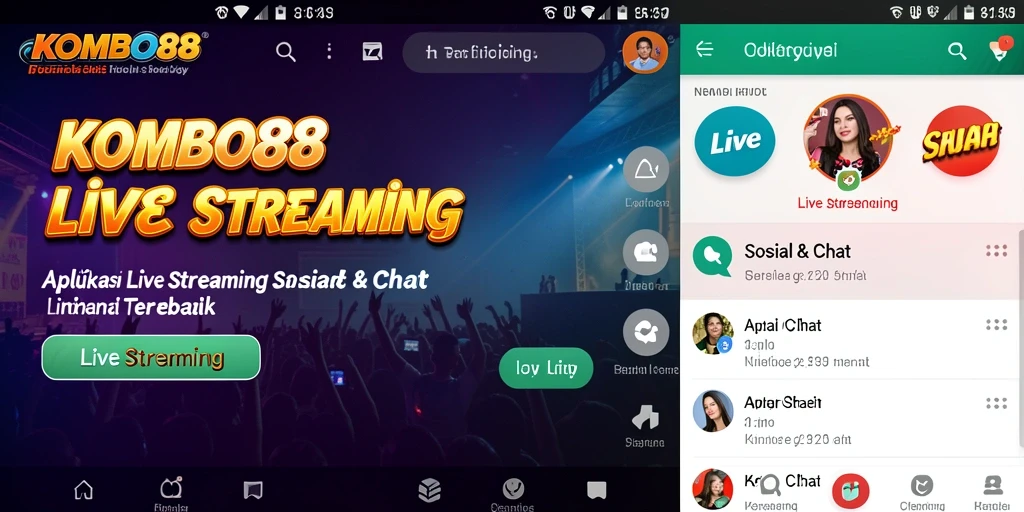 Antarmuka aplikasi KOMBO88 saat melakukan Live Streaming dengan berbagai fitur menarik.