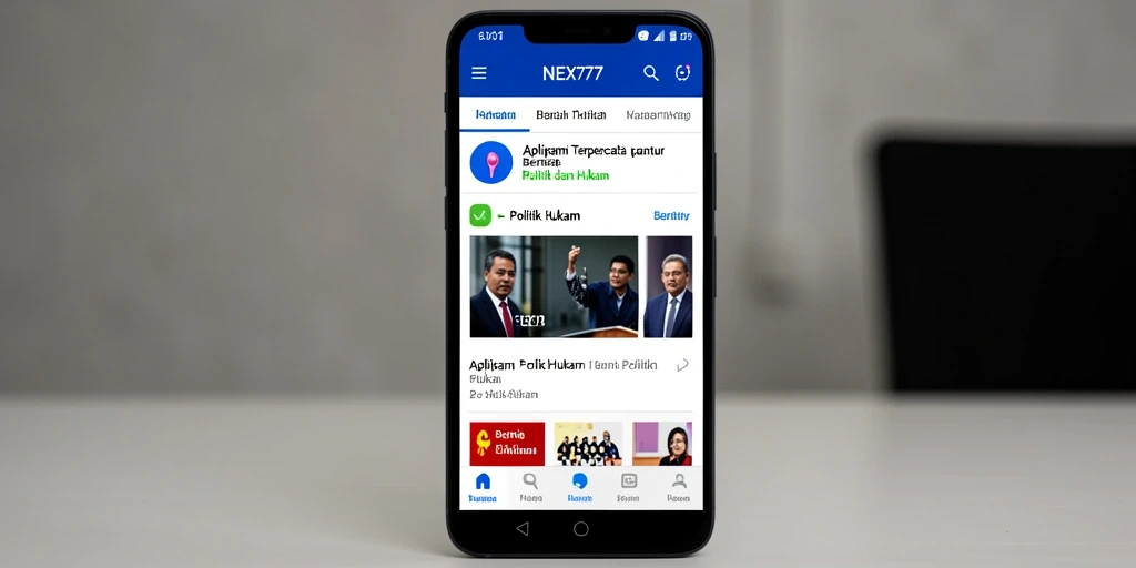Tampilan antarmuka NEX777 yang modern dan informatif tentang berita politik dan hukum.
