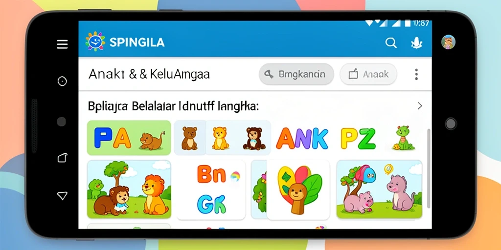 Antarmuka SPINGILA yang ramah anak dengan fitur edukatif yang menarik.